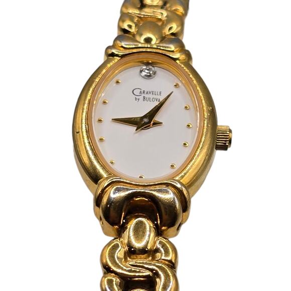 Caravelle By BULOVA Women Wristwatch White Bazel Analog Quartz Movement Gold Ton - Picture 8 of 10